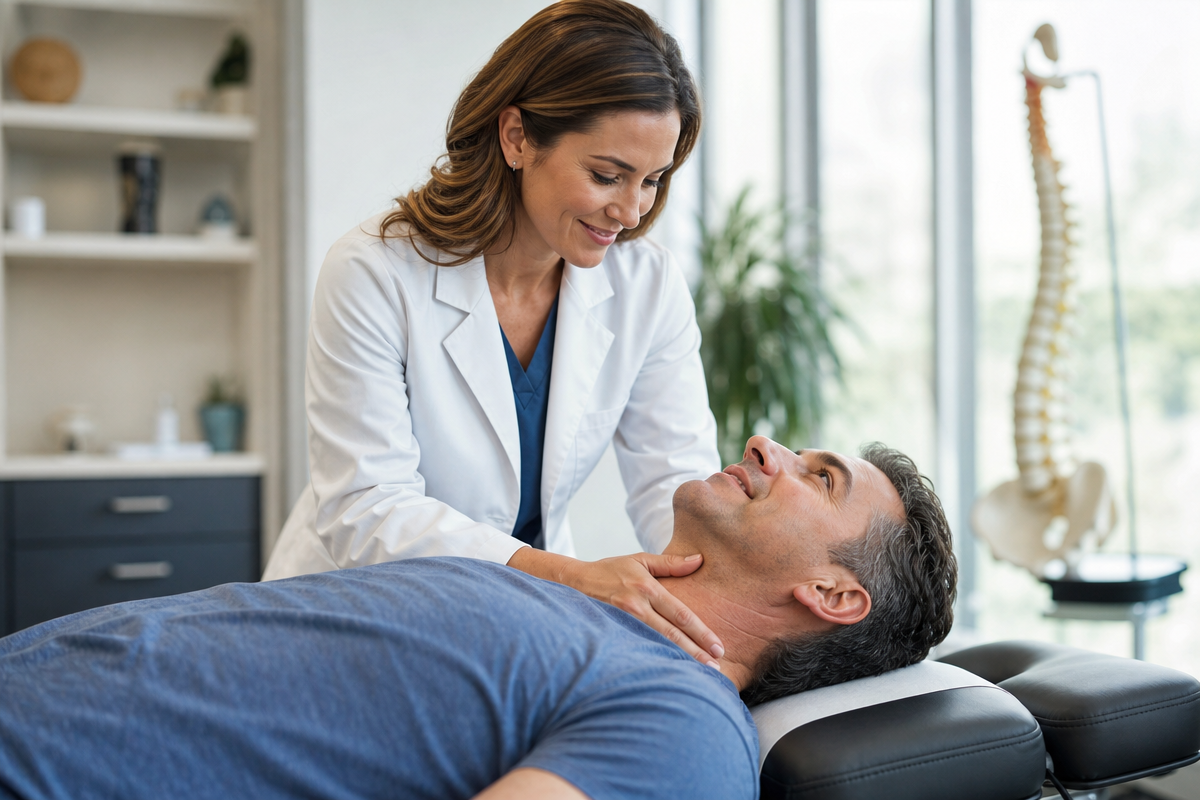 A trusted chiropractor caring for a patient in a modern clinic